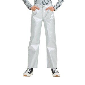 NWT Art Class Girls High-Rise Baggy Metallic Wide Leg Denim Pant Silver Gray 14